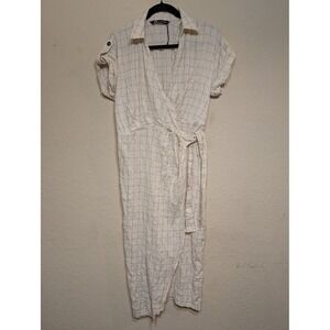 Zara Wrap Dress Midi Plaid Checkered‎ Knottdd Tie Belt Short Sleeve Casual XS